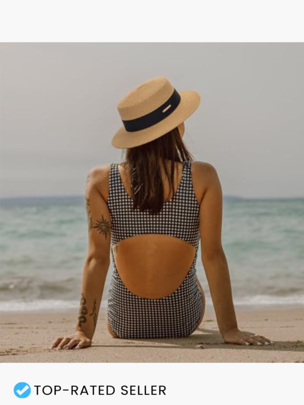 Straw Boater Summer Sun Hat - Wide Brim Fedora Panama Beach Hat Adjustable - Picture 5 of 7